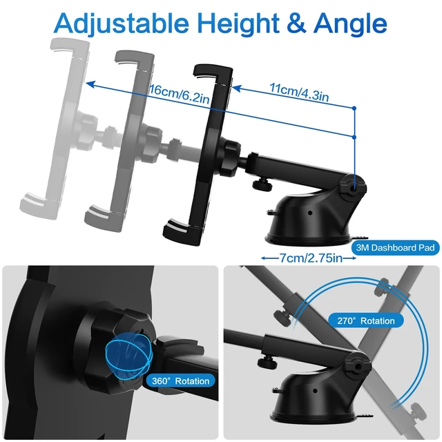 Alt view image 2 of 5 - YOOZ Dashboard Car Tablet Mount Suction - Telescopic Adjustable Arm