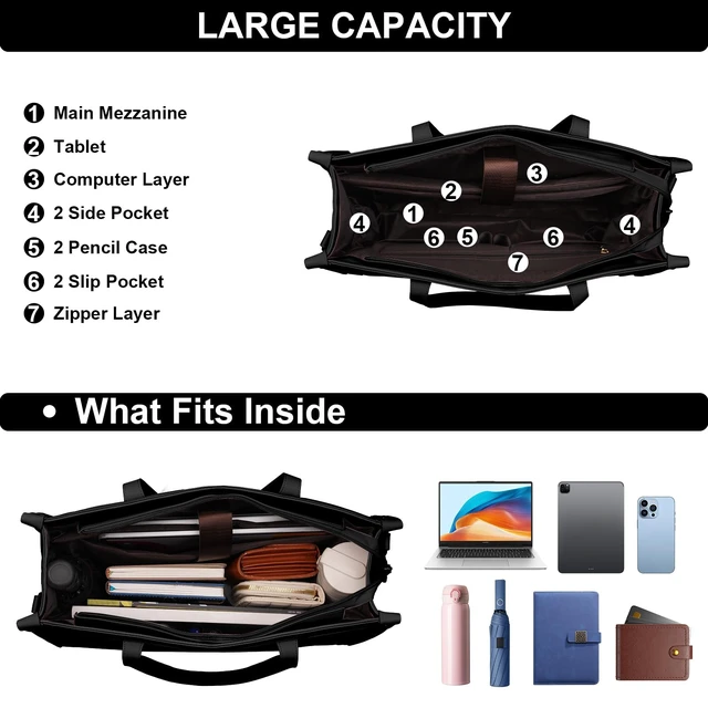Alt view image 3 of 5 - MOSISO Laptop Tote Bag for Women, 15.6 inch PU Leather Work Bag