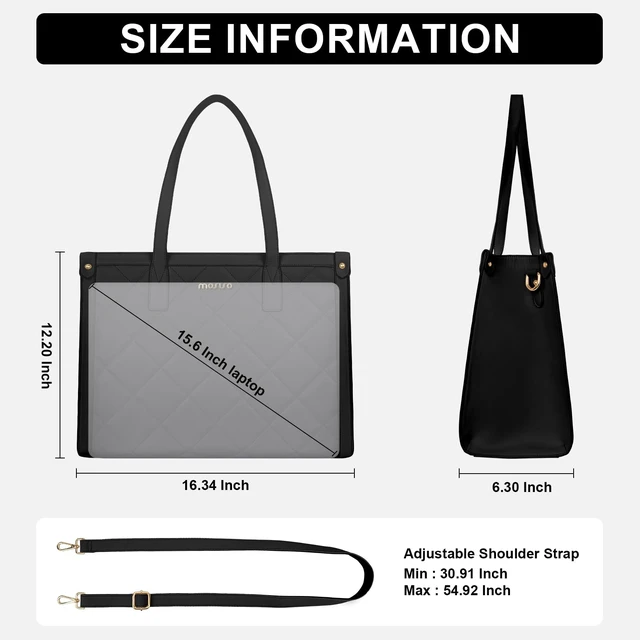 Alt view image 5 of 5 - MOSISO Laptop Tote Bag for Women, 15.6 inch PU Leather Work Bag