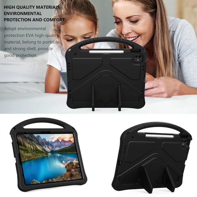 Alt view image 4 of 5 - YRH Kids Case for iPad Air 13-in. M4/M3/M2 (2026/2025/2024), for iPad Pro 13-in. M5/M4 (2026/2024), with Strap Handle Stand, Black