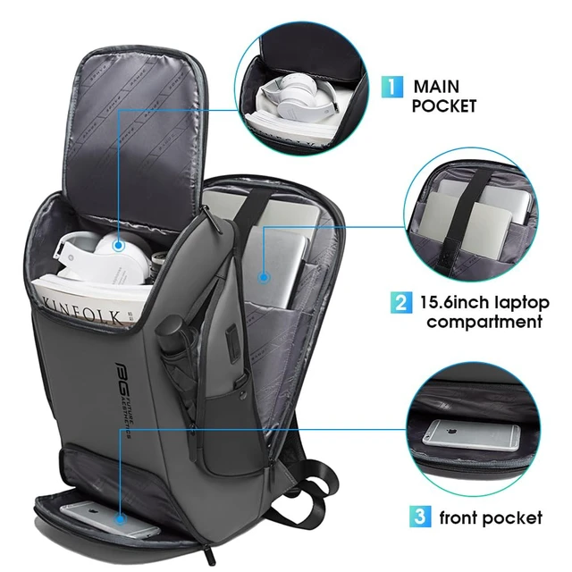 Alt view image 3 of 5 - FUTURE AESTHEICS Business Laptop Smart Backpack Can Hold 15.6 Inch Laptop Commute Backpack Carry on bag for men and women (Grey)