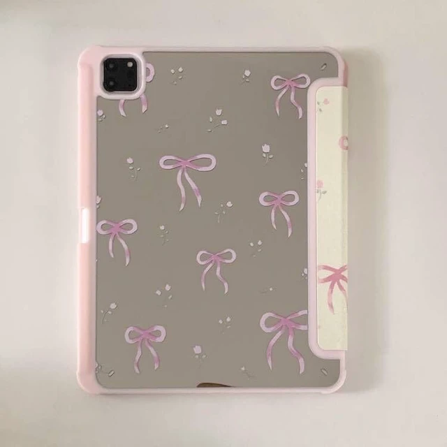 Alt view image 2 of 5 - Adjustable Kickstand Mirror Leather Hard Folio Case for Apple Cream White Color Pink Bow Ribbon Beautiful Floral Cute Chic Adorable Lovely Girls Kids (for iPad Pro 4 (4th Generation 2022) 11-Inch)