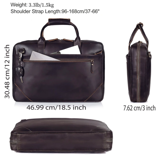 Alt view image 3 of 5 - Full Grain Leather Slim Briefcase for Men 15.6 Inch Laptop Crossbody Shoulder Messenger Bags Brown Vintage Attache Case Business Work Lawyer Computer Bag