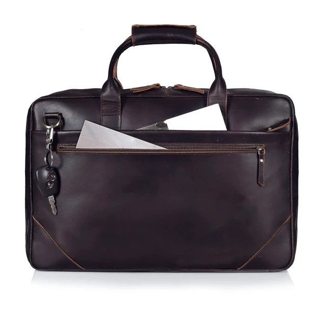Alt view image 5 of 5 - Full Grain Leather Slim Briefcase for Men 15.6 Inch Laptop Crossbody Shoulder Messenger Bags Brown Vintage Attache Case Business Work Lawyer Computer Bag