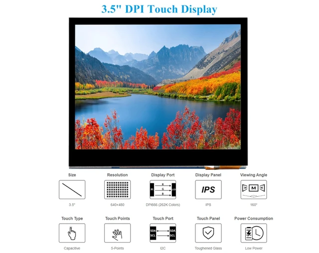 Alt view image 2 of 5 - UeeKKoo 3.5inch DPI LCD Compatible with Raspberry Pi 5/4B/3B+/3B/2B/Zero/Zero W/WH/Zero 2W, Capacitive Touch Screen, 640x480 Resolution IPS LCD,Toughened Glass Cover, Low Power