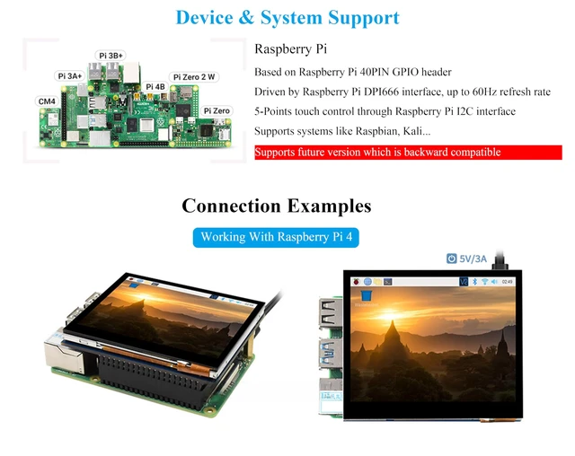 Alt view image 3 of 5 - UeeKKoo 3.5inch DPI LCD Compatible with Raspberry Pi 5/4B/3B+/3B/2B/Zero/Zero W/WH/Zero 2W, Capacitive Touch Screen, 640x480 Resolution IPS LCD,Toughened Glass Cover, Low Power
