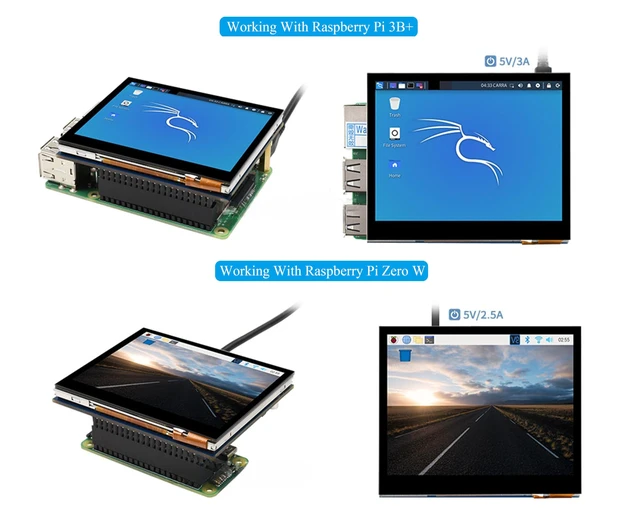 Alt view image 4 of 5 - UeeKKoo 3.5inch DPI LCD Compatible with Raspberry Pi 5/4B/3B+/3B/2B/Zero/Zero W/WH/Zero 2W, Capacitive Touch Screen, 640x480 Resolution IPS LCD,Toughened Glass Cover, Low Power