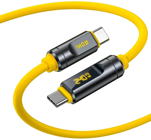 Main image of AOHI USB4 2.0 Cable with LED Digital Display 3.3ft, 240W PD3.1 Fast Charging, 80Gbps Data Transfer, Dual 8K Display, The Adonis USB C Cable for MacBook Pro/iPhone 17 Pro Max/Galaxy/SSD/Docking,Yellow