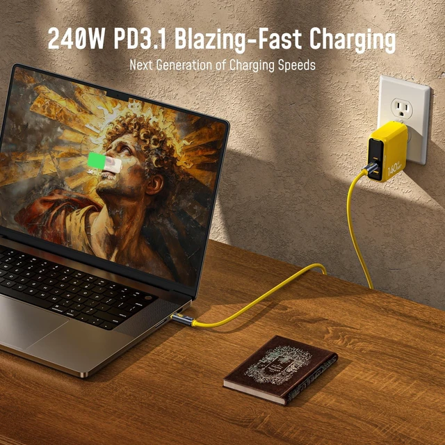 Alt view image 5 of 5 - AOHI USB4 2.0 Cable with LED Digital Display 3.3ft, 240W PD3.1 Fast Charging, 80Gbps Data Transfer, Dual 8K Display, The Adonis USB C Cable for MacBook Pro/iPhone 17 Pro Max/Galaxy/SSD/Docking,Yellow