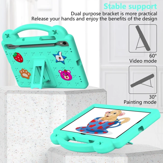 Alt view image 3 of 5 - YRH Case for Samsung Galaxy Tab S10 Lite/Tab S10 FE/S9 FE 10.9'', with Handle Stand, Kids EVA Shockproof Cover, Green