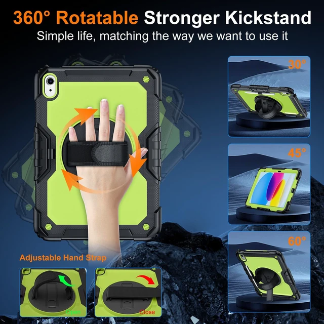 Alt view image 3 of 5 - Case for iPad (A16) 11th Generation 11 Inch (2025), Ubearkk for iPad 10th Generation 10.9 inch 2022 case with Screen Protector, 360 Degree Rotating Stand/Adjustable Shoulder Strap/Pencil Holder, Green