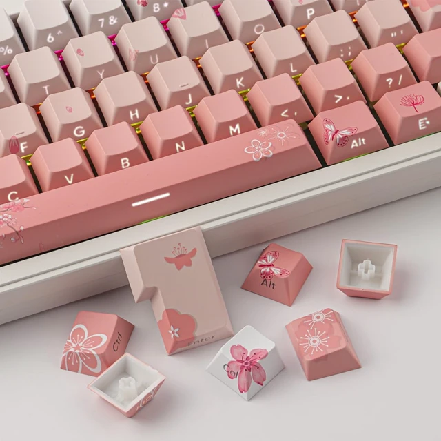 Alt view image 4 of 5 - Tsungup PBT Keycaps Cherry Blossom Keycap Set - Custom Pink Sakura Keycaps