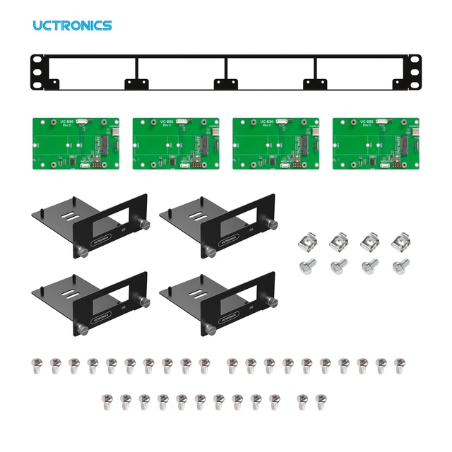 Alt view image 4 of 5 - UCTRONICS 1U Rack Mount for Raspberry Pi 5, 19" Server Rack with 4 PCIe to M.2 NVME SSD Adapters, Support Up to 4 Pi 5