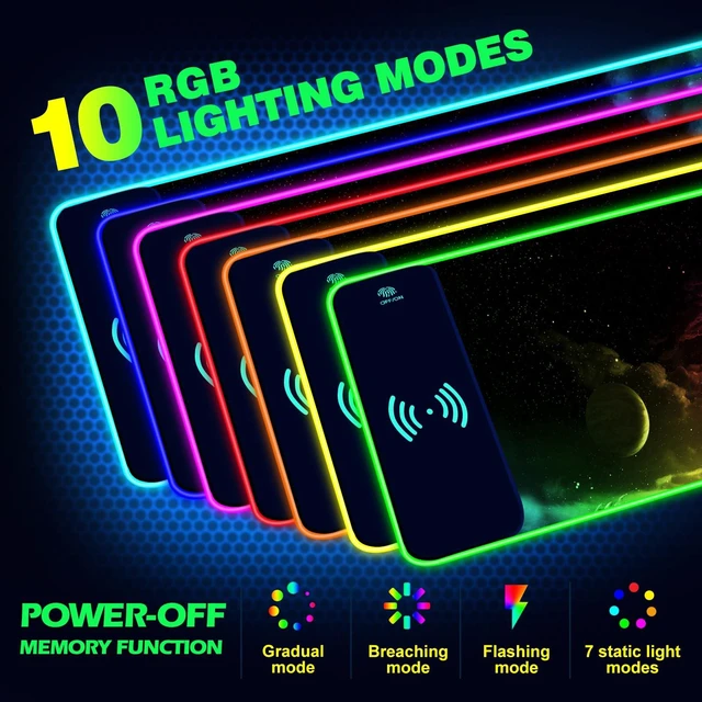 Alt view image 2 of 5 - AIMSA Wireless Charging RGB Gaming Mouse Pad 15W, Extended LED Desk Mat Protector 800x300x4MM, 14 Light Modes Extra Large Mousepad Non-Slip Rubber Base Desk Mat, Nebula Universe