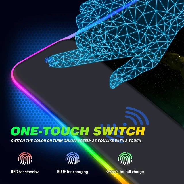Alt view image 4 of 5 - AIMSA Wireless Charging RGB Gaming Mouse Pad 15W, Extended LED Desk Mat Protector 800x300x4MM, 14 Light Modes Extra Large Mousepad Non-Slip Rubber Base Desk Mat, Nebula Universe