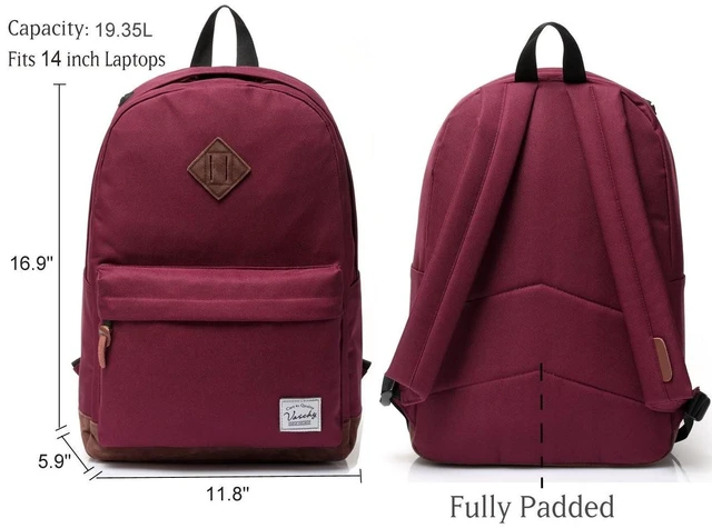 Alt view image 2 of 5 - VASCHY Unisex Classic Lightweight Water-resistant Campus School Backpack for Women Travel BackPack Burgundy Fits 15.6Inch Laptop