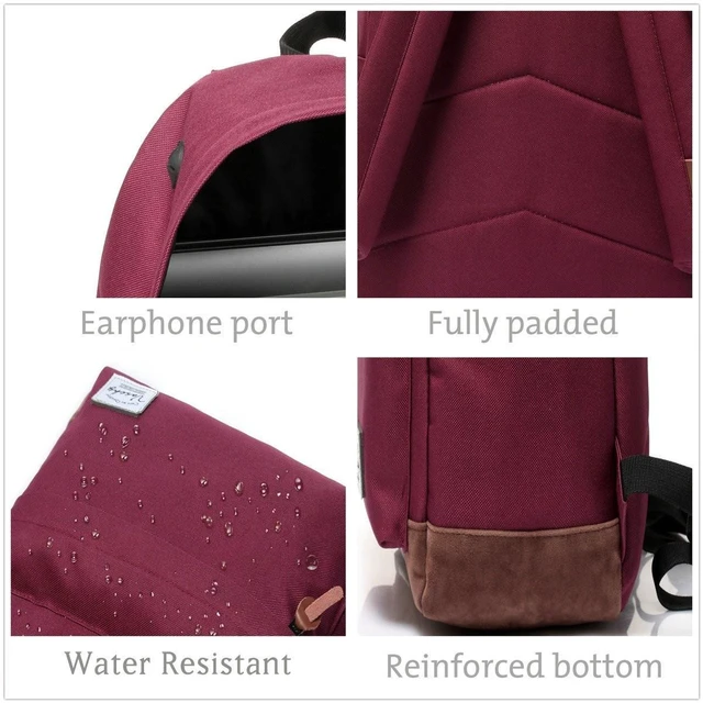 Alt view image 3 of 5 - VASCHY Unisex Classic Lightweight Water-resistant Campus School Backpack for Women Travel BackPack Burgundy Fits 15.6Inch Laptop