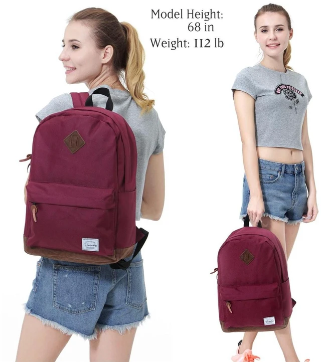Alt view image 4 of 5 - VASCHY Unisex Classic Lightweight Water-resistant Campus School Backpack for Women Travel BackPack Burgundy Fits 15.6Inch Laptop