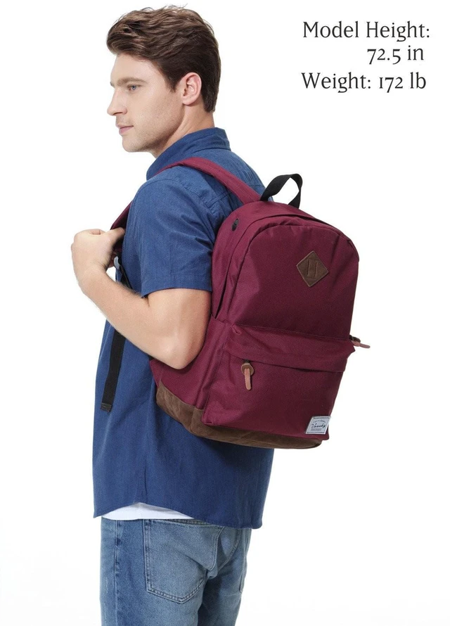 Alt view image 5 of 5 - VASCHY Unisex Classic Lightweight Water-resistant Campus School Backpack for Women Travel BackPack Burgundy Fits 15.6Inch Laptop