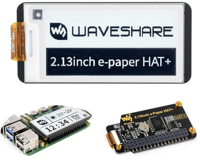 Main image of 2.13inch E-Paper HAT+ for Raspberry Pi 5/ 4B/3B+/3B/2B/A+/Zero W/WH/Zero 2 W/Jetson Nano, E-Ink Display HAT+ Standard 250x122 Pixel SPI Interface with Pwnagotchi Tutorial Support Partial Refresh