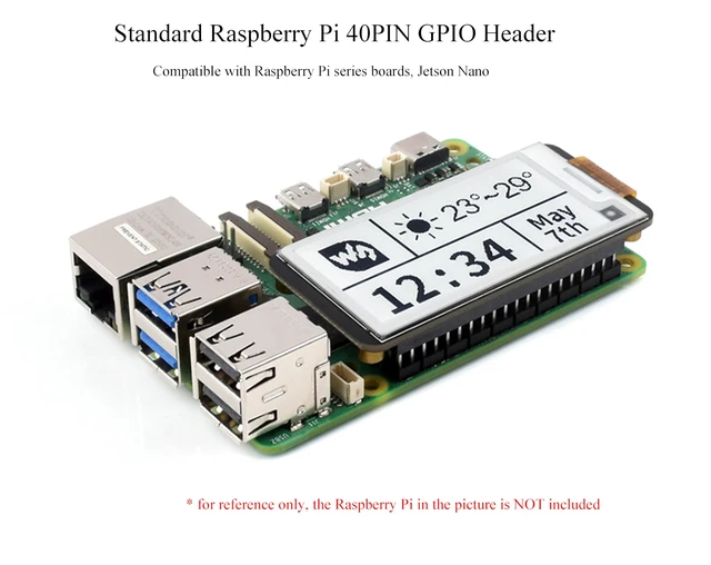 Alt view image 4 of 5 - 2.13inch E-Paper HAT+ for Raspberry Pi 5/ 4B/3B+/3B/2B/A+/Zero W/WH/Zero 2 W/Jetson Nano, E-Ink Display HAT+ Standard 250x122 Pixel SPI Interface with Pwnagotchi Tutorial Support Partial Refresh