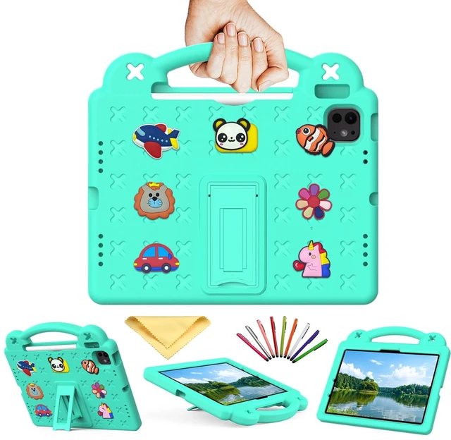 Main image of UUcovers for iPad Air 11 inch Kids Case M3/M2 (2025/2024) & iPad Pro 11 Inch M4 Case 2024 with Pencil Holder/Handle/Kickstand/Cute DIY Soft Shockproof Stand Lightweight Tablet Cover, Mint Green Bear