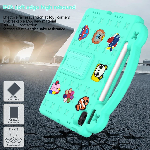 Alt view image 4 of 5 - UUcovers for iPad Air 11 inch Kids Case M3/M2 (2025/2024) & iPad Pro 11 Inch M4 Case 2024 with Pencil Holder/Handle/Kickstand/Cute DIY Soft Shockproof Stand Lightweight Tablet Cover, Mint Green Bear