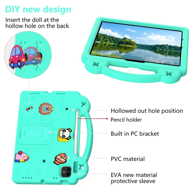 Alt view image 5 of 5 - UUcovers for iPad Air 11 inch Kids Case M3/M2 (2025/2024) & iPad Pro 11 Inch M4 Case 2024 with Pencil Holder/Handle/Kickstand/Cute DIY Soft Shockproof Stand Lightweight Tablet Cover, Mint Green Bear