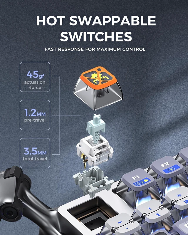 Alt view image 5 of 5 - GravaStar Mercury K1 Pro 75% Wireless Mechanical Gaming Keyboard, Hot-Swap