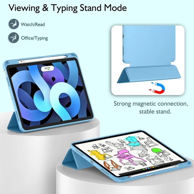 Alt view image 4 of 5 - ZryXal iPad Air 11 Inch Case M4 2026/ M3 (2025)/ M2 (2024), iPad Air 5th (2022)/ 4th Generation (2020) 10.9 Inch - Smart Cover with Pencil Holder and Soft TPU Back, Auto Wake/Sleep(Azure Blue)