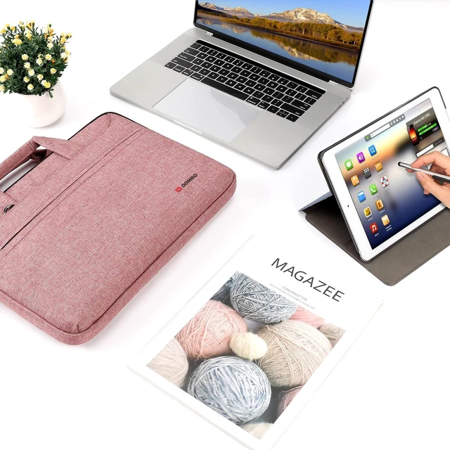 Alt view image 3 of 5 - DOMISO 17-17.3 Inch Laptop Bag with Shoulder Strap, Slim Protective Computer Sleeve Carrying Case Briefcase with Luggage Strap for 17.3" HP, Dell, ASUS, Lenovo, Acer Large Laptops,Pink