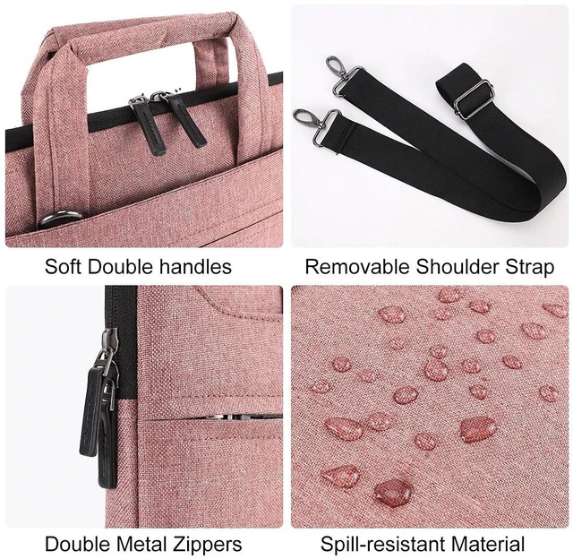 Alt view image 5 of 5 - DOMISO 17-17.3 Inch Laptop Bag with Shoulder Strap, Slim Protective Computer Sleeve Carrying Case Briefcase with Luggage Strap for 17.3" HP, Dell, ASUS, Lenovo, Acer Large Laptops,Pink
