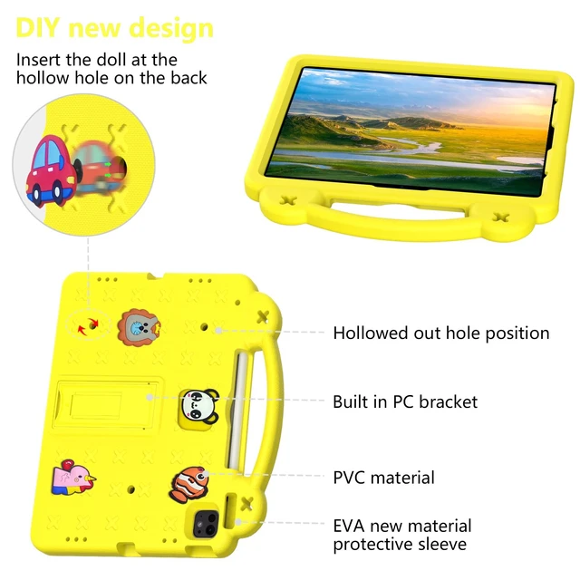 Alt view image 5 of 5 - YRH Kids Case for iPad Air 13-in. M4/M3/M2 (2026/2025/2024), for iPad Pro 13-in. M5/M4 (2026/2024), for iPad Pro 12.9-in., Yellow
