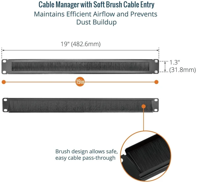 Alt view image 4 of 5 - 1U Brush Panel, Brush Strip Plate for Cable Entry&Management, Server Rack Cable Organizer with Tidy Brush for 19in Network Rack/Server Rack/Cabinet Enclosure, Black,2 Pack