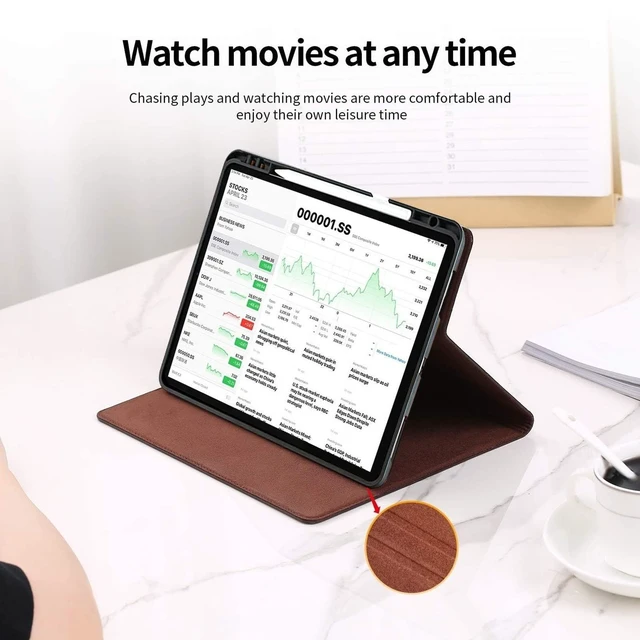 Alt view image 4 of 5 - Gexmil Leather Case for iPad Pro 12.9 Inch Case 6th/5th/4th/3rd Generation 2022/2021/2020/2018 with Pencil Holder,Genuine Leather Folio Cover Shockproof Auto Sleep/Wake,Brown Crocodile