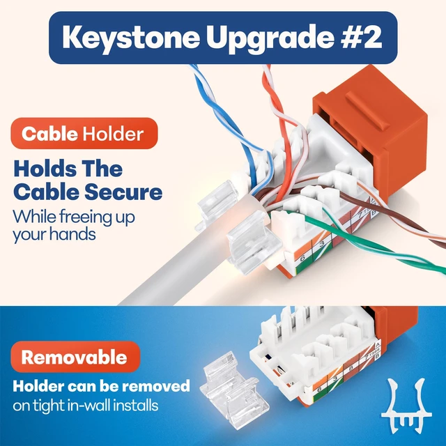Alt view image 4 of 5 - Everest 45 Degree RJ45 Cat6 Keystone Jacks Slim Profile 100-Pack Orange