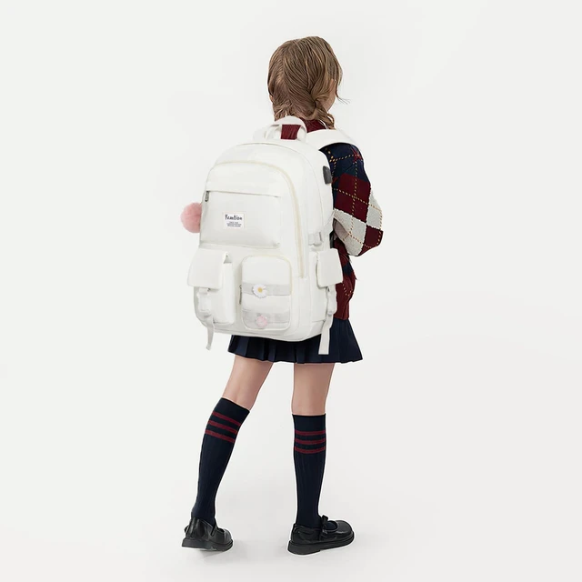 Alt view image 2 of 5 - YAMTION School Backpack for Teen Girls,15.6in Laptop Backpack Kids Bookbag for Middle School College Students,Cute School Bag for Women (Beige, Fits 15.6in PC)