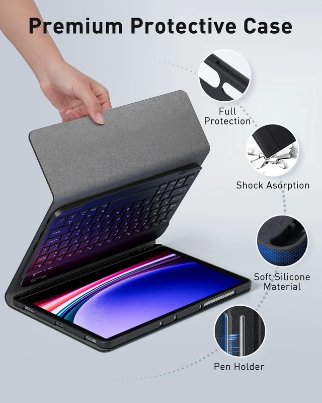 Alt view image 5 of 5 - TUNKARMOR Case Keyboard for Samsung Galaxy Tab S6 Lite 10.4 inch 2024 2022 2020 Built-in Pencil Holder with Mouse - Black