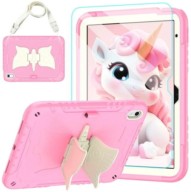 Main image of TOMORRY for iPad (A16) 11th Generation 11 Inch 2025/iPad 10th Generation Case 10.9 Inch 2022 with Tempered Glass Screen Protector,Unicorn Stand,Shoulder Strap,for iPad 10 Case Kids Girls (Light Pink)