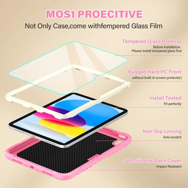 Alt view image 3 of 5 - TOMORRY for iPad (A16) 11th Generation 11 Inch 2025/iPad 10th Generation Case 10.9 Inch 2022 with Tempered Glass Screen Protector,Unicorn Stand,Shoulder Strap,for iPad 10 Case Kids Girls (Light Pink)