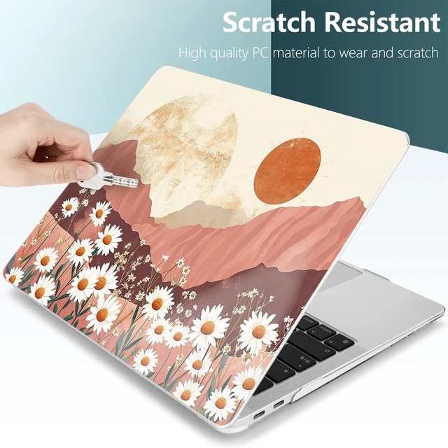 Alt view image 3 of 5 - TWOLSKOO for MacBook Air 13.3 inch Case 2021 2020 2019 2018 Release M1 A2337 A2179 A1932 with Touch ID, Plastic Hard Shell Case & Keyboard Cover & Type C Adapter, Mountains & Daisies