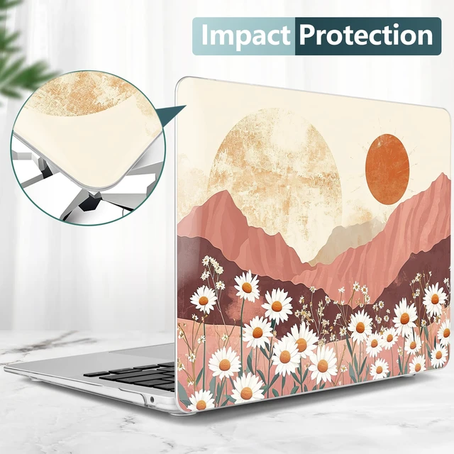 Alt view image 4 of 5 - TWOLSKOO for MacBook Air 13.3 inch Case 2021 2020 2019 2018 Release M1 A2337 A2179 A1932 with Touch ID, Plastic Hard Shell Case & Keyboard Cover & Type C Adapter, Mountains & Daisies