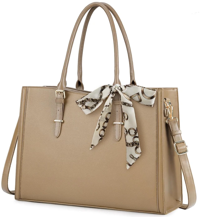 Main image of IGOLUMON Laptop Bag for Women 15.6 inch Waterproof Tote Leather Work purse Office Travel Handbag Shoulder Khaki