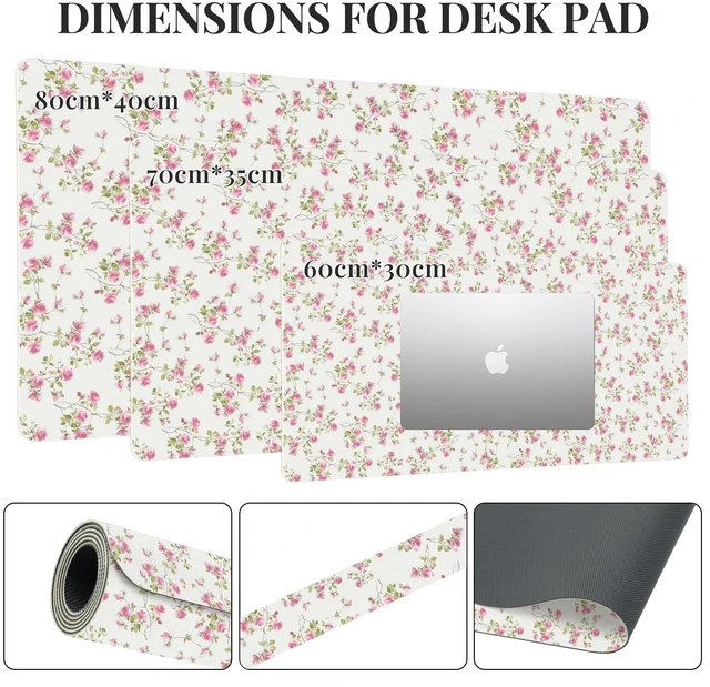 Alt view image 3 of 5 - Idocolors Pink Floral Desk Mat, Cute Extended Gaming Keyboard Mouse Pad, Large Office Desk Cover Mat Pad Deskmat, Non-Slip Leather Home Office Desk Mat Protector 31.5"15.7"