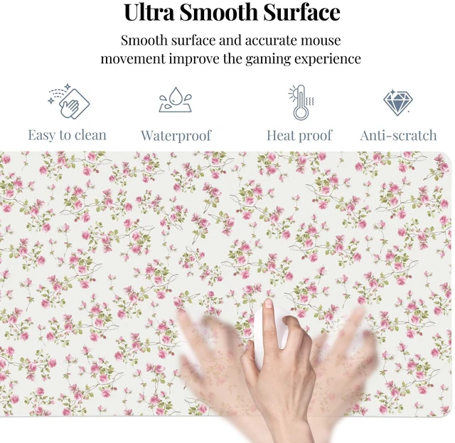 Alt view image 4 of 5 - Idocolors Pink Floral Desk Mat, Cute Extended Gaming Keyboard Mouse Pad, Large Office Desk Cover Mat Pad Deskmat, Non-Slip Leather Home Office Desk Mat Protector 31.5"15.7"