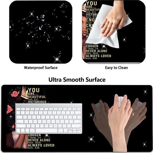 Alt view image 2 of 5 - Large Gaming Mouse Pad+ Keyboard Wrist Rest Set, Ergonomics Memory Foam Mouse Mat Wrist Rest Support, Waterproof Extended Mousepad 31.5x11.8in, African American Women Black Girl Desk Pad