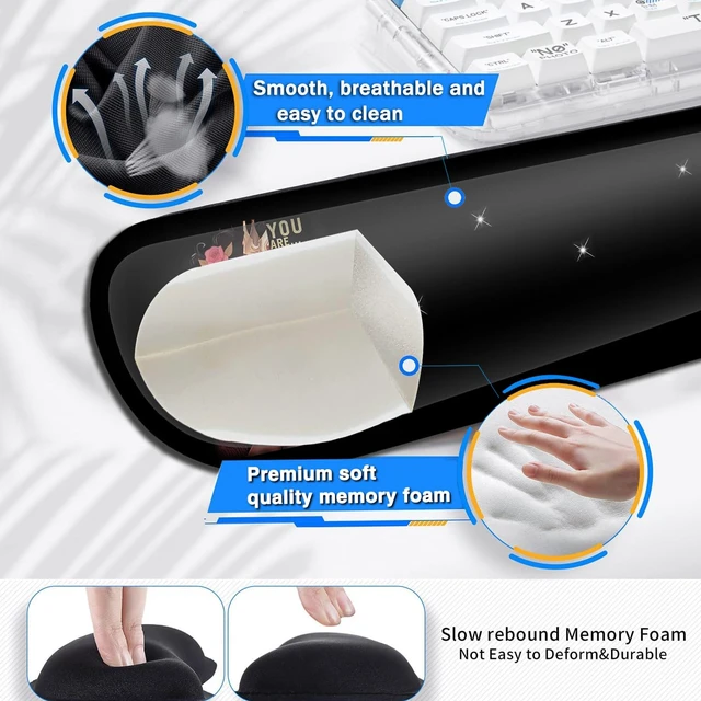 Alt view image 4 of 5 - Large Gaming Mouse Pad+ Keyboard Wrist Rest Set, Ergonomics Memory Foam Mouse Mat Wrist Rest Support, Waterproof Extended Mousepad 31.5x11.8in, African American Women Black Girl Desk Pad