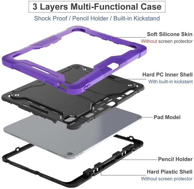 Alt view image 4 of 5 - YOUULAR Tablet Computer Case for Apple iPad Air 13 (2024)/Apple iPad Air 13inch (M2) 13.0 inch Cover with Built-in Stand for Heavy Duty Military Grade Shockproof Hard Hybrid,Black+Purple