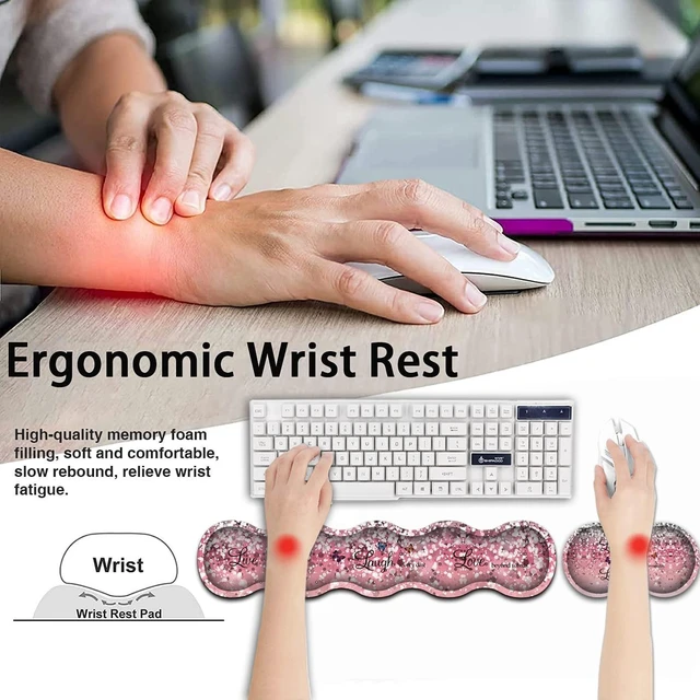 Alt view image 4 of 5 - Pink Gaming Mouse Pad,Large Mouse Pad with Stitched Edge,Non-Slip Base Office Desk Pad Ergonomic Keyboard Wrist Rest Set,Waterproof Writing Pad, Quotes and Butterfly Pattern Extended XXL Desk Mat