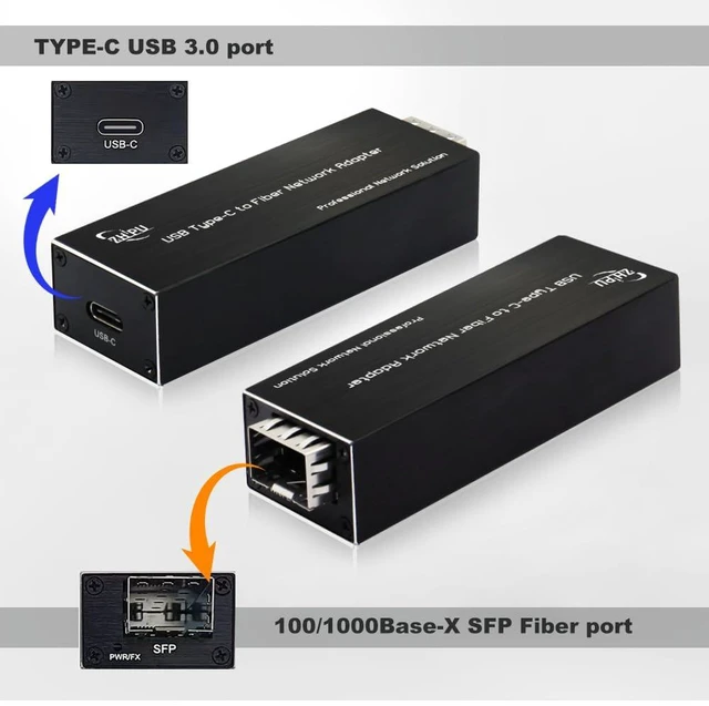 Alt view image 2 of 5 - USB 3.0 Type-C to SFP Fiber Network Adapter, DC 5V